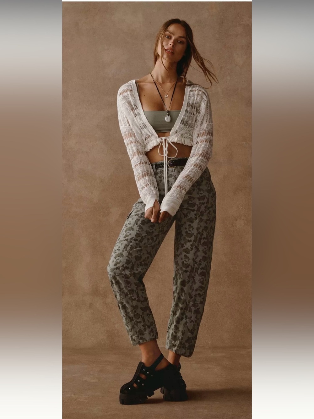 Anthropologie The Camden Utility Olive Camo Barrel Leg Pants trouser